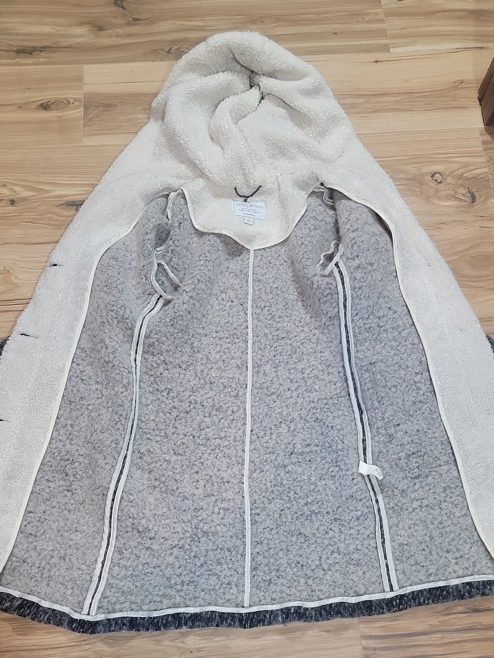 Lucky Brand Marled Wool Coat with Sherpa Trim
